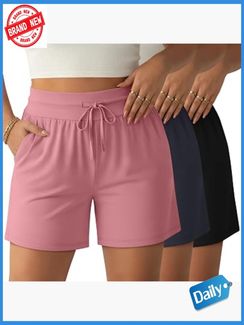Plus Size 3 Pack Drawstring Lounge Shorts Lightweight with Pockets Casual Summer